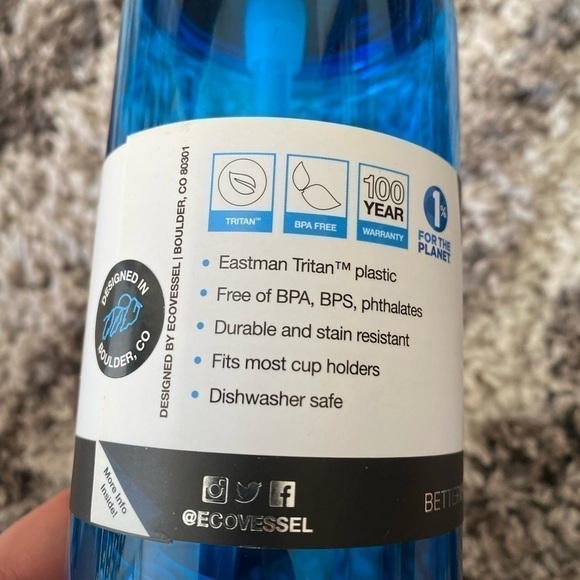 NWT ECOVESSEL THE WAVE TILT FREE DRINKING BOTTLE BLUE 24oz - Picture 4 of 7